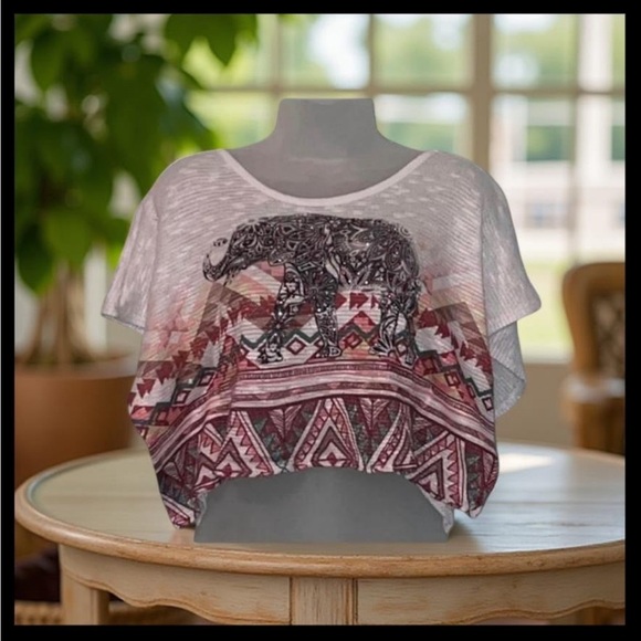 Bedazzled Bohemian Elephant Print Crop Top - Picture 1 of 4